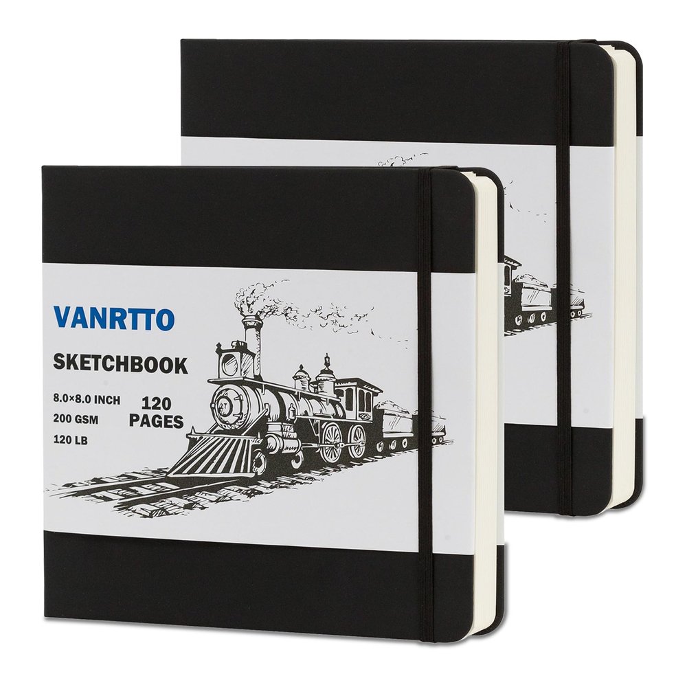Vanrtto Hardcover Sketch Book, Square Mixed Media Sketchbook 8x8 in 2 Pack