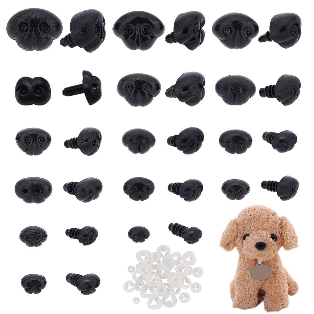 PH PandaHall 120 PCS Black Plastic Noses, 15 Sizes Safety Noses with Spacer Teddy Bear Noses for Crafts Crochet and Stuffed Animals DIY Crafts Making, Pin: 4.5mm~6.5mm