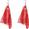 Jewelry Making Supplies DOCCESTU Rectangular Sequin Pendant Earrings Lightweight Mesh Tassel Pendant Long Earrings Colorful Sequins Women's Geometric Earrings Ball Party Jewelry (Red) view 1