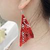 Jewelry Making Supplies DOCCESTU Rectangular Sequin Pendant Earrings Lightweight Mesh Tassel Pendant Long Earrings Colorful Sequins Women's Geometric Earrings Ball Party Jewelry (Red) view 4