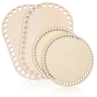 EXCEART 4pcs Natural Wood for Crocheting Oval Round Shape Wooden Bottoms Unfinished Design for Crafting Smooth Easy to Clean for Knitting and Weaving Projects