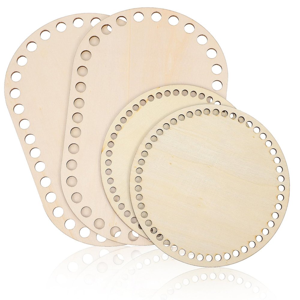 EXCEART 4pcs Natural Wood for Crocheting Oval Round Shape Wooden Bottoms Unfinished Design for Crafting Smooth Easy to Clean for Knitting and Weaving Projects