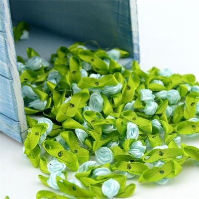 100pcs Mini Satin Ribbon Flower Silk Rose Head Ribbon DIY Wedding Bow Appliques Craft Sewing Clothing Accessories Decoration,Light Blue