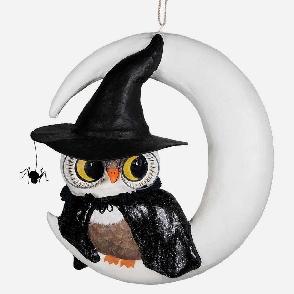 Bethany Lowe Witchy Owl On Moon Paper Mache Figurine