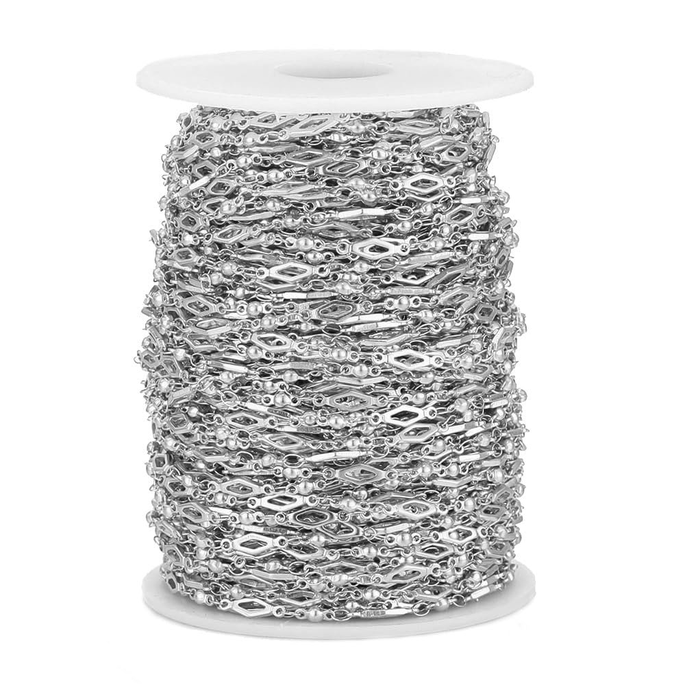 GIOTEL Beading 1 Meter Stainless Steel Bead Links Rhombus Chains Findings Suitable for DIY Necklaces Bracelet Jewelry Making Accessories Supplies Jewelry Production Chain (Color : Steel Color)