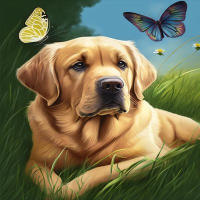 Snuqevc Adult Diamond Painting Golden Retriever with Butterfly, Diamond Painting Kits DIY Cross Stitch Gemstone Art Rhinestone Craft for Room Decor Bathroom Decor Fine Gift 12x16inch