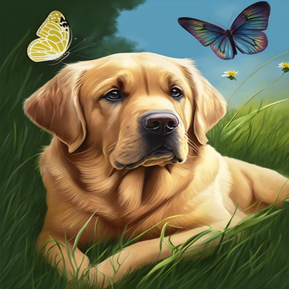 Snuqevc Adult Diamond Painting Golden Retriever with Butterfly, Diamond Painting Kits DIY Cross Stitch Gemstone Art Rhinestone Craft for Room Decor Bathroom Decor Fine Gift 12x16inch
