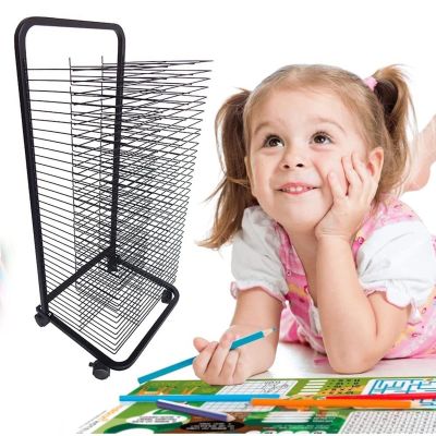 JIAHESHYP 35-Shelf Mobile Art Drying Rack Sturdy Art Organizer A3 Paper Painting Drying Rack with Wheels for Art Studios & Classrooms, 17.3 X 16.5 X 41.7 Inches, Steel, Black