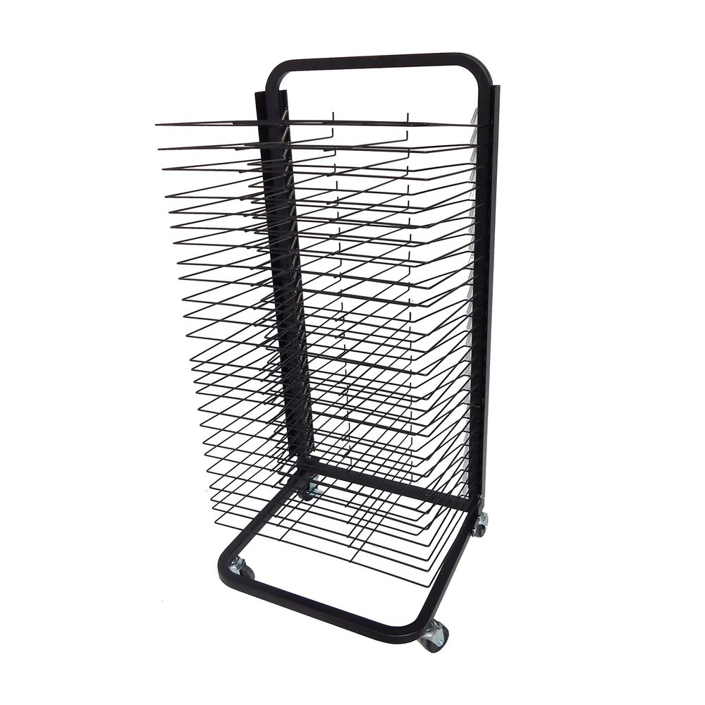JIAHESHYP Metal Steel Art Drying Rack Removable Shelves Mobile Printing Drying Shelf Artwork Storage Display Rack with Wheels for Classrooms, Art Studios and Home Use, Black (Size : 25 Shelves)