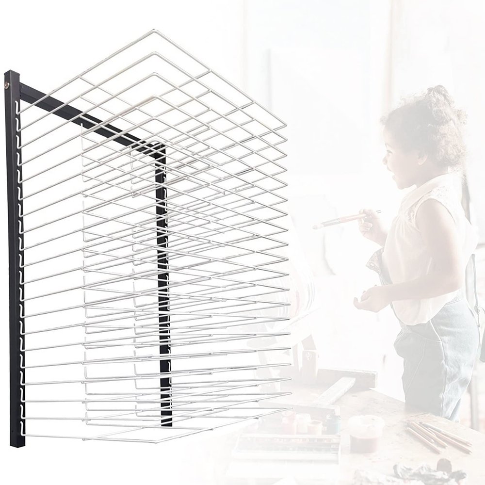 JIAHESHYP Wall Mount Art Drying Rack for Classrooms, Art Studios and Home Use, 20 Shelves, Space-Saving Shelves, Art Work and Paint Drying Rack, Black+White