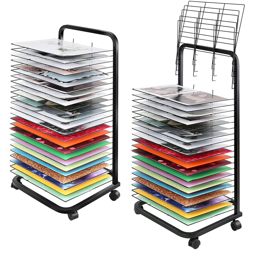 Art Drying Rack For Classroom, Mobile Metal Art Storage Rack with 20/25/35 Removable Shelves, Art Organizer for Kids, Art Studio Painting Craft Artwork Canvas Storage, Black ( Size : 25 Shelves )