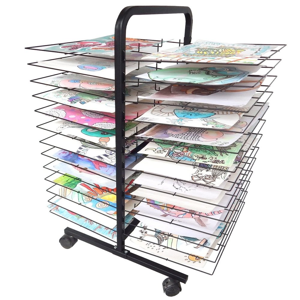 Mobile Paint Drying Rack for Classrooms, 26/38/50 Shelves Metal Artwork Storage Display Rack Double Sided Art Drying Rack with Wheels for Schools and Art Clubs, 45 x 66 x 82 cm, Black ( Size : 50 Shel