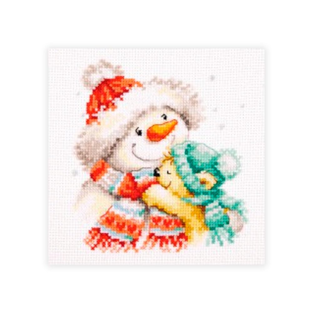 Cross Stitch Embroidery Kits for Adults, Kids and Beginners - Christmas - Snowman and Bear 12x13cm/4,73x5,12 14 Count