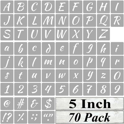 5 Inch Alphabet Letter Stencils for Painting - 70 Pack Letter and Number Stencil Templates with Signs for Painting on Wood, Reusable Numbers and Letters Stencils for Chalkboard Wood Signs & Wall Art