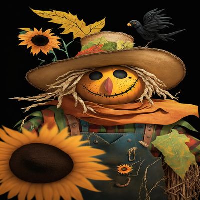 IEFSCAY Diamond Painting Kits Scarecrow Cowboy - Sunflower Crow Adult Children DIY Cartoon Plant Landscape Series, Full Round Drill Embroidery Kit for Personalized Farmhouse Decor 20x30cm