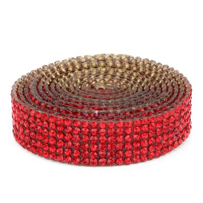 Rhinestone Ribbon,1m Long Bling Crystal Rhinestone Band Rhinestone Tassel Chain Wedding Dress Shoes Rhinestone Fringe Trim for Sewing Craft DIY Decoration (Red 6 Rows 1 Meter)