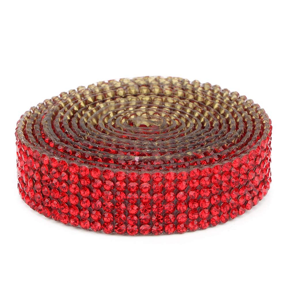 Rhinestone Ribbon,1m Long Bling Crystal Rhinestone Band Rhinestone Tassel Chain Wedding Dress Shoes Rhinestone Fringe Trim for Sewing Craft DIY Decoration (Red 6 Rows 1 Meter)