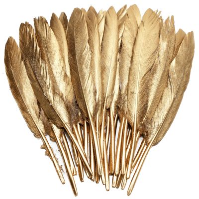 FeelfunFeather 120pcs Gold Goose Cochettes Feather Natural Bulk 4-6 inch 10-15cm for Wedding Party Christmas Decorations DIY Crafts Goose Cochettes Feather