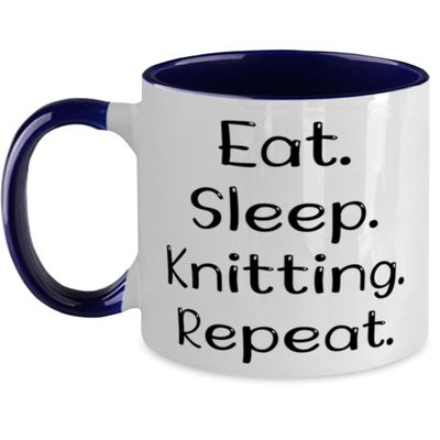 Nice Knitting Gifts, Eat. Sleep. Knitting. Repeat, Joke Birthday Two Tone 11oz Mug For Friends From Friends, Love, Knitting patterns, Knitwear, Wool