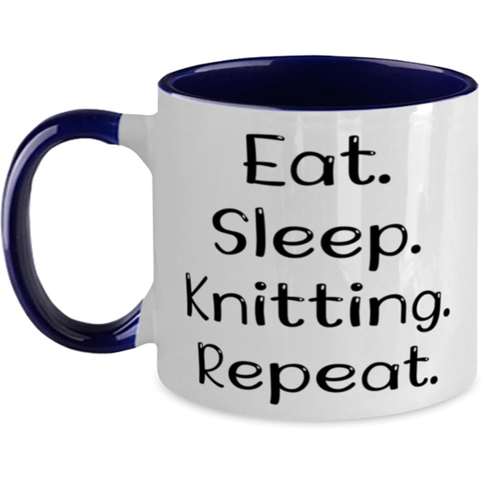 Nice Knitting Gifts, Eat. Sleep. Knitting. Repeat, Joke Birthday Two Tone 11oz Mug For Friends From Friends, Love, Knitting patterns, Knitwear, Wool