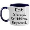 Nice Knitting Gifts, Eat. Sleep. Knitting. Repeat, Joke Birthday Two Tone 11oz Mug For Friends From Friends, Love, Knitting patterns, Knitwear, Wool view 1