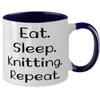 Nice Knitting Gifts, Eat. Sleep. Knitting. Repeat, Joke Birthday Two Tone 11oz Mug For Friends From Friends, Love, Knitting patterns, Knitwear, Wool view 2