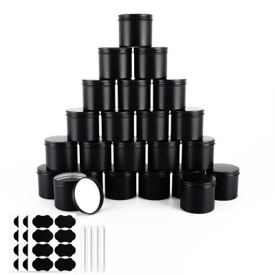 OBKJJ Black Candle Jars 10 oz Matte Tins 24 PCS Metal Candle Containers with Lids Bulk Candle Containers for Balms, Salve, Spices, Beard Balm, Crafts with 4 Markers 6 Sheets Label Stickers