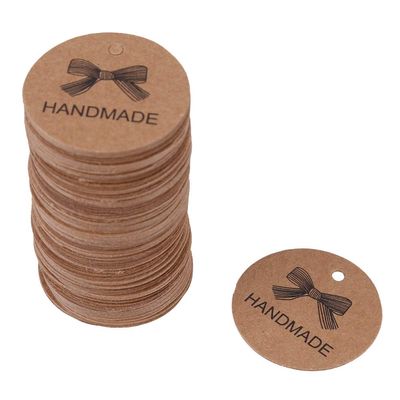 AYNEFY 100PCS Handmade Brown Kraft Paper Round Gift Tags, for DIY Crafts, Wedding Party Favors & Dessert Tags