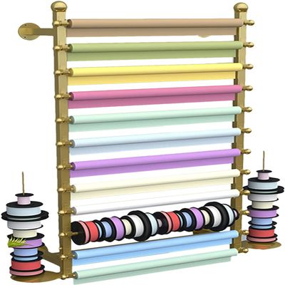 Ribbon Organizer Rack Craft Room Ribbon Holder for Wall, Large Metal Vinyl Rolls Storage Rack for Wrapping Paper Spools Cardstock, Craft Room Shelf with 12 Tier Removable Bar (Color : Gold, Size : 1