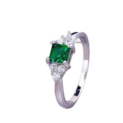 Stylish Simple Emerald 925 sterling silver Women's wedding ring Engagement ring Crime ring Emerald all diamond cubic zirconia ring CZ Eternal Jewelry Findings Earring Backs Findings (US Code 8)