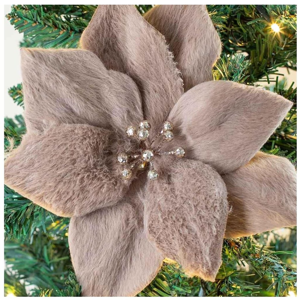 Factory Direct Craft Set of 2 Soft Fuzzy Brown Poinsettia Flowers - Fake Poinsettia Blooms for Christmas Trees and Holiday Decorations (9 Inch Blooms)