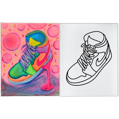 INDIGO ART STUDIO 8" by 10" Pre Drawn Canvas Wall Art Sneakers Shoe Painting Art Activity Kids & Adult Sip and Paint Party Favor Party Suplies Holiday Gift Birthday Party Party suply