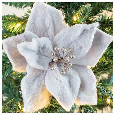 Factory Direct Craft Set of 2 Soft Fuzzy Cream Poinsettia Flowers - Fake Poinsettia Blooms for Christmas Trees and Holiday Decorations (9 Inch Blooms)