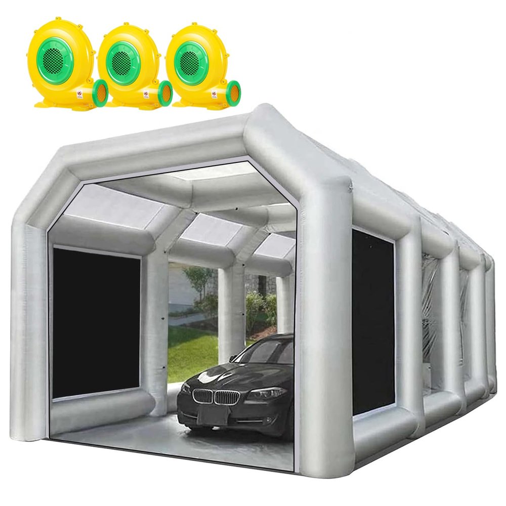 FLAPKWAN Inflatable Paint Booth 23X13X10FT with Three Blowers Portable Spray Booth for Car Painting and Polishing Workstation with Oversized Air Exchange System