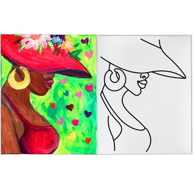 INDIGO ART STUDIO 8" by 10" Pre Drawn Canvas Acrylic Afro Diva Shoe Painting Art Activity 12 Heavy Body Colors 2 Paint Brushes Smock Kids & Adult Sip and Paint Party Favor Party Suplies