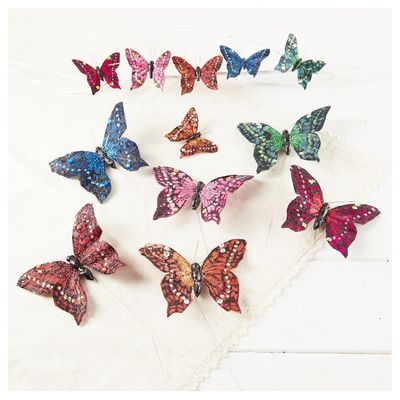 Factory Direct Craft Group of 24 Artificial Jewel Tone Feather Butterflies - Butterfly Picks for Spring Arrangements and Summer Displays
