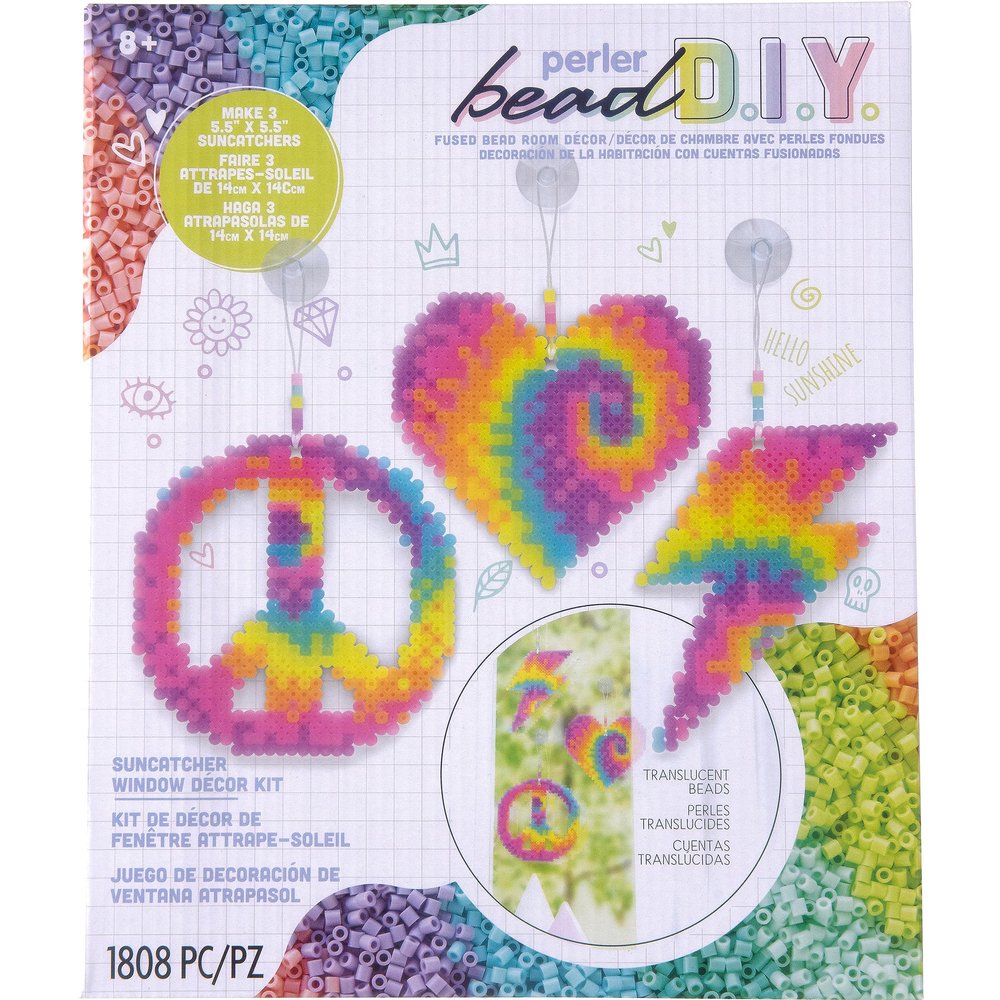 Perler 80-57038 Fused Bead DIY Suncatcher Room Dcor Craft Activity Kit, 5.5" x 5.5", Multicolor, 1808 Pieces