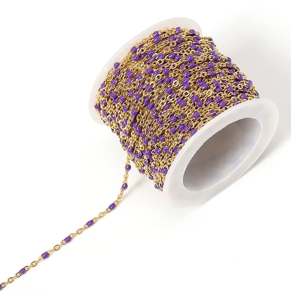 GIOTEL Beading 10Meters/Roll Stainless Steel Bead Chain Roll Cable Gold Necklace Ball Chain for Jewelry Making Components DIY Jewelry Production Chain (Color : Gold Purple)
