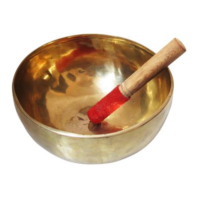 KALARAMBH Handmade Brass Singing Bowl Tibetan Buddhist Prayer Instrument with Wooden Stick Music Therapy Meditation Bowl - Yellow