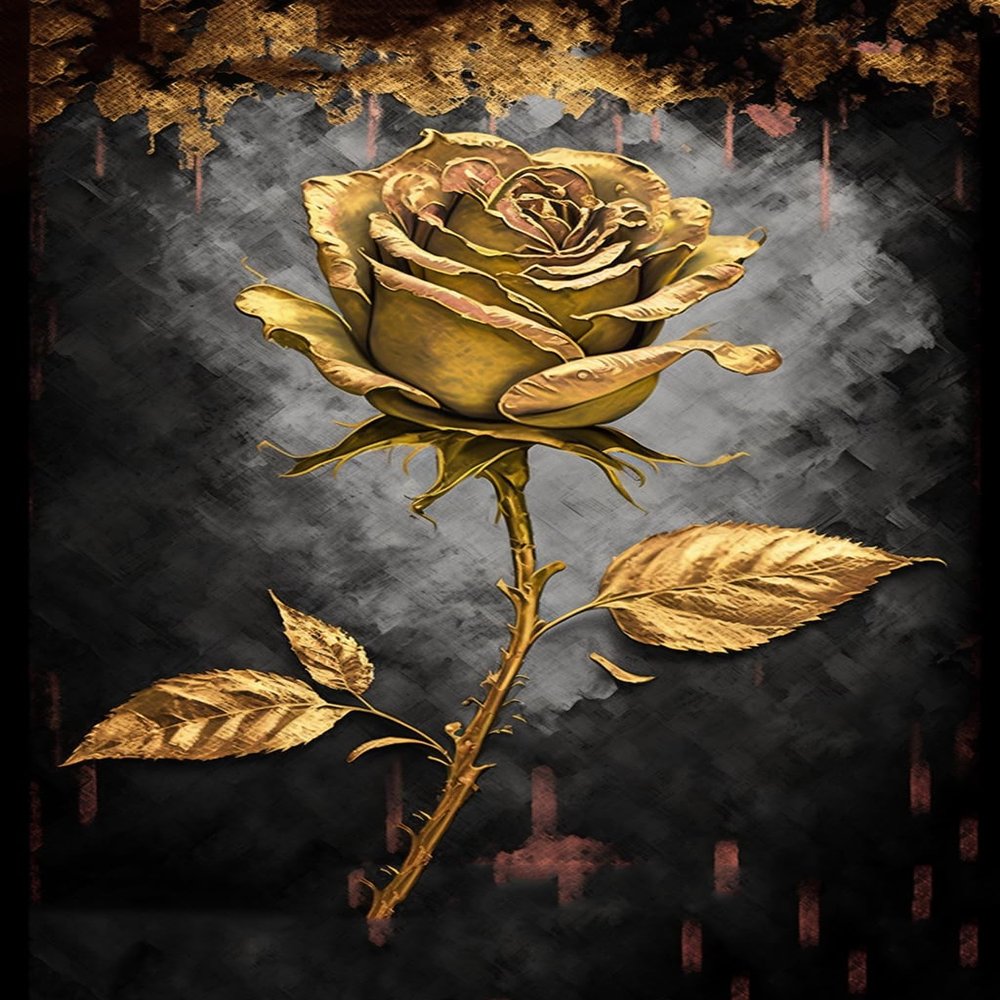 Diamond Painting The Golden Rose, 5D Round Diamond Crystal Gemstone Cross Stitch Diamond Painting Kits, 20X20Inch for Beginners Home Interactive Room Decor Garden Decor or Gift