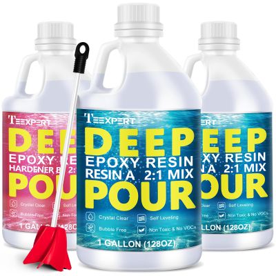 Teexpert Deep Pour Epoxy Resin, 3 Gallon Epoxy Resin Kit for 2-4" Pour Depths, Crystal Clear & High Gloss, Bubble-Free Casting Resin for River Tables, Flower Preservation and Mold Crafts - 2:1 Mix