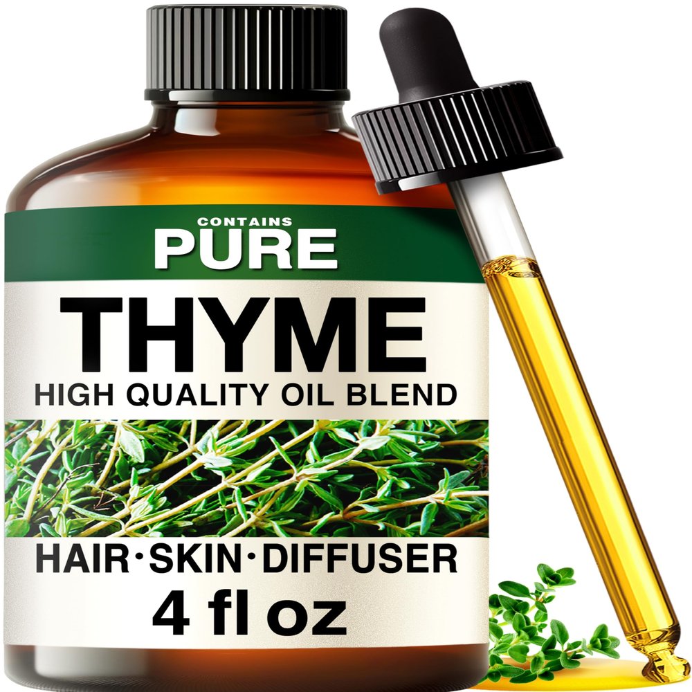 100% Pure Thyme Oil - 4 Fl Oz Thyme Essential Oil for Hair, Skin, Diffuser, Aromatherapy & DIY Soap Making Scent