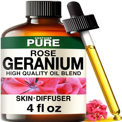 100% Pure Rose Geranium Oil - 4 Fl Oz Rose Geranium Essential Oil for Hair, Skin, Diffuser, Aromatherapy & DIY Soap Making Scent