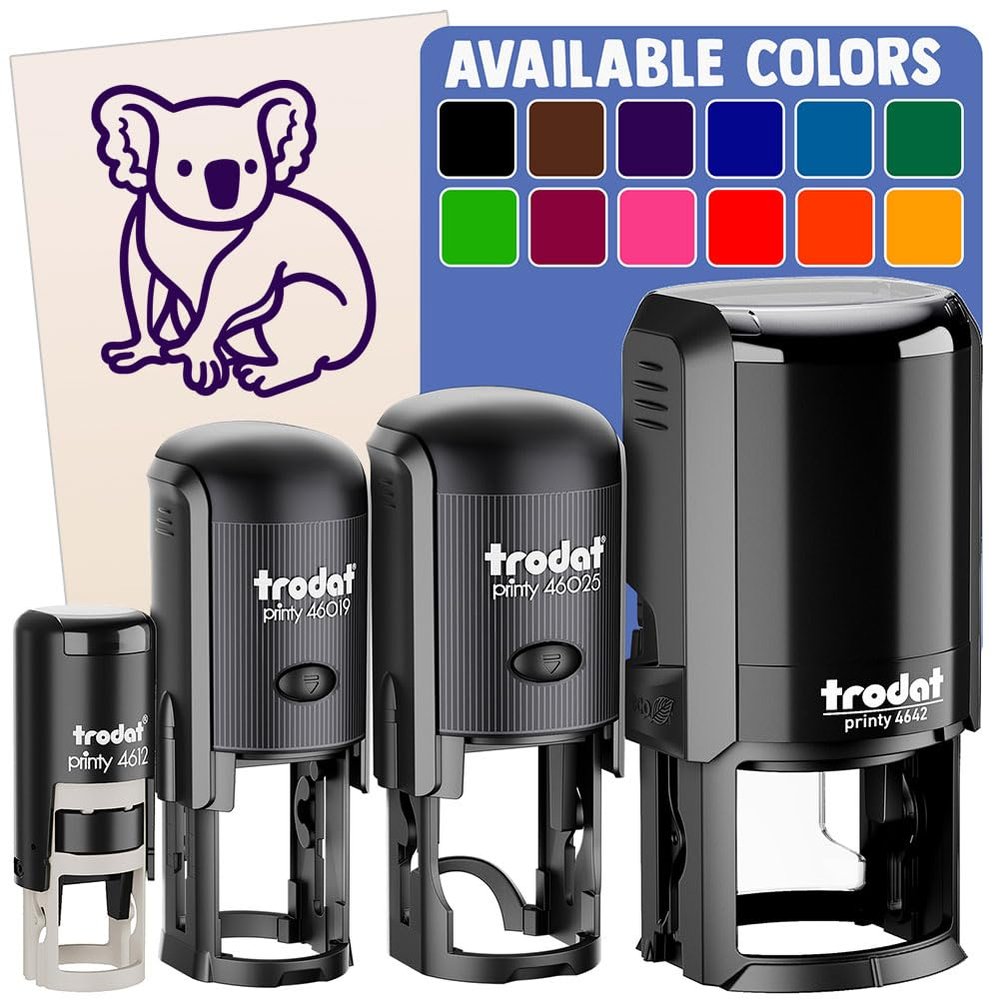 Koala Bear Sitting Self-Inking Rubber Stamp Ink Stamper for Stamping Crafting Planners - 1-1/2 Inch Large - Red Ink