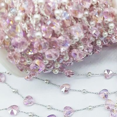 GIOTEL Beading 1meter Beaded Chain for Necklace Bracelet Jewelry Making DIY Chain Gold Chains Accessories Jewelry Production Chain (Color : Rhodium-Pink Heart)