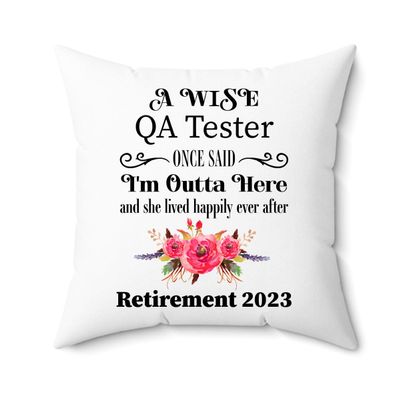 QA Tester Retirement Gifts Throw Pillow for Women 2023 - Happy Retired Boss from Coworker - Farewell Going Away Moving Leaving - Cover with Insert 18x18 - Case and Stuffing with Zipper