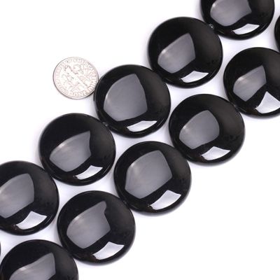 JOE FOREMAN 30mm Natural Black Agate Coin Button Chakras Stone Semi Precious Gemstone Beads for Jewelry Making Strand 15 inch