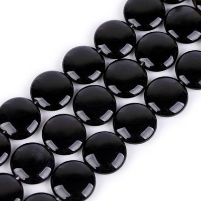 JOE FOREMAN 18mm Natural Black Agate Coin Button Chakras Stone Semi Precious Gemstone Beads for Jewelry Making Strand 15 inch