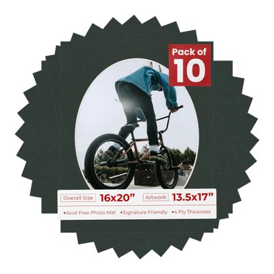 16x20 Mat Bevel Cut for 13.5x17 Photos - Precut Black Oval Shaped Photo Mat Board Opening - Acid Free Matte to Protect Your Pictures - Bevel Cut for Family Photos, Pack of 10 Matboards Show Kits With