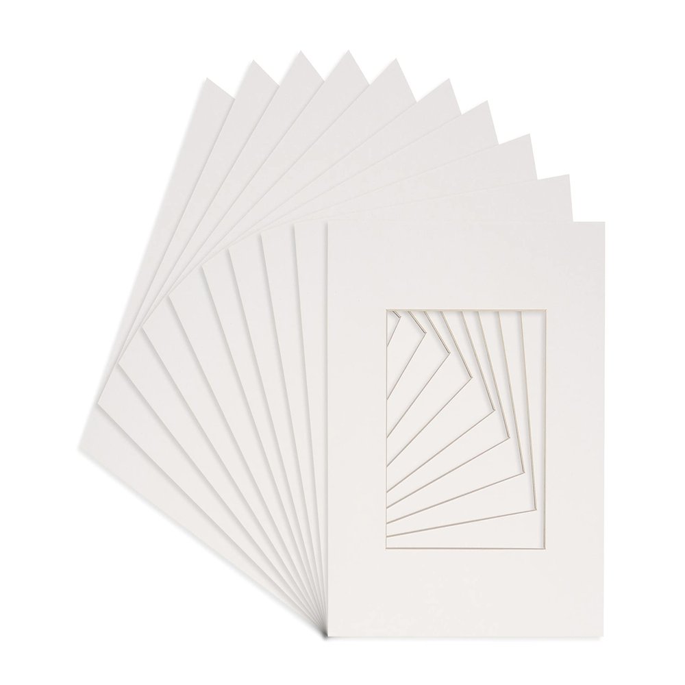 10x10 Mat Bevel Cut for 6x6 Photos - Precut White Square Shaped Photo Mat Board Opening - Acid Free Matte to Protect Your Pictures - Bevel Cut for Family Photos, Pack of 25 Matboards Show Kits With